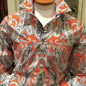 Robert Graham Men's Thrill Seeker-Long Sleeve Button Down Shirt, Orange, X-Large
